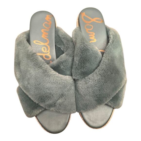 Sam Edelman Gray Faux Fur Criss Cross Espadrille Platform Slides Size 9.5 - Picture 9 of 10